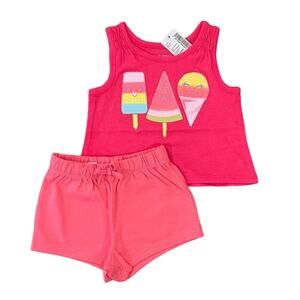 NWT Children's Place Pink W/Sequin Ice Cream Tank & Shorts Outfit - Size 6-9 M